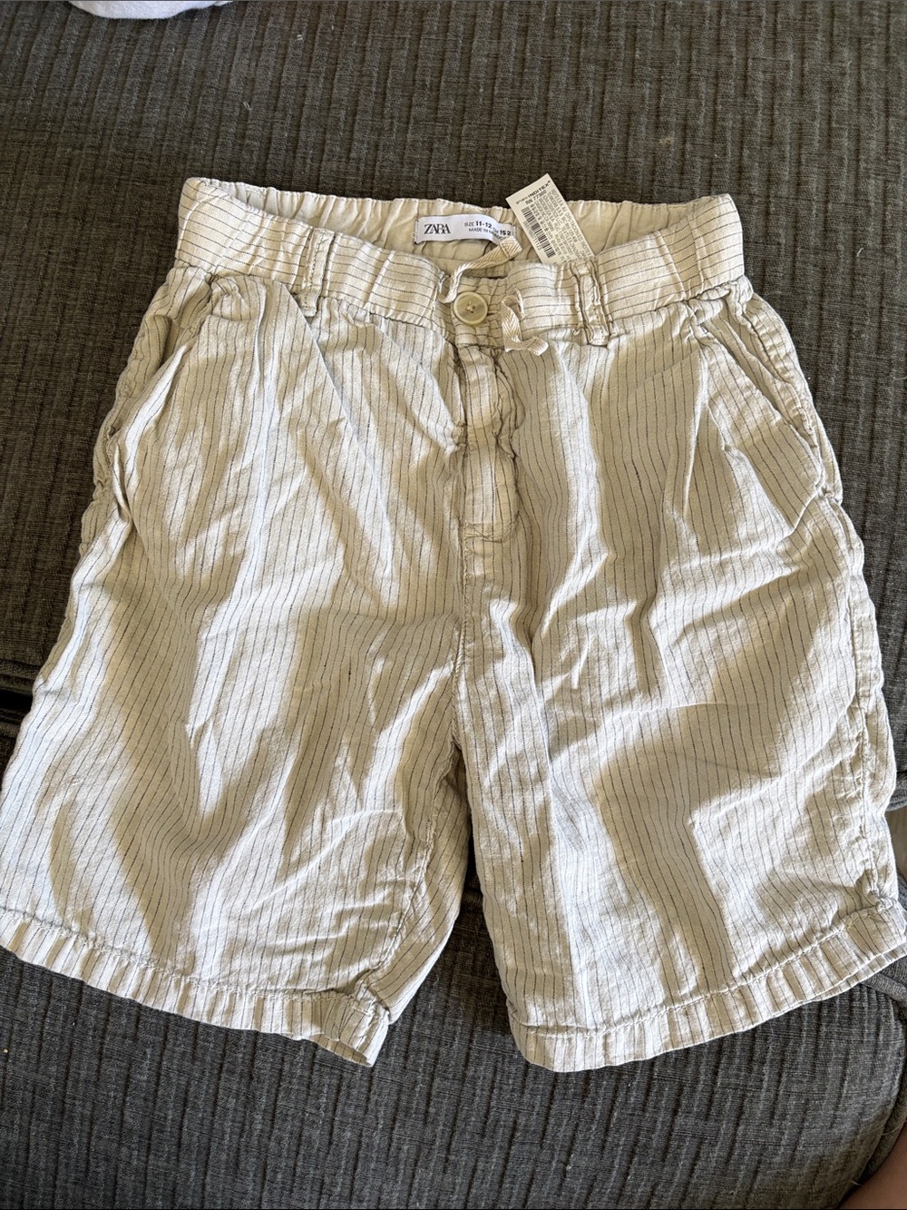 Zara Boys Light Beige Pinstripe Flat Front Shorts